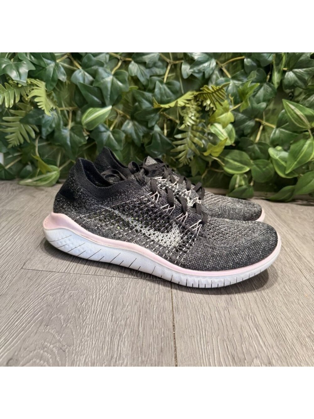 Nike Free RN Run Flyknit 2018 Black Pink Foam White Shoes 942839-007 Women's 8.5